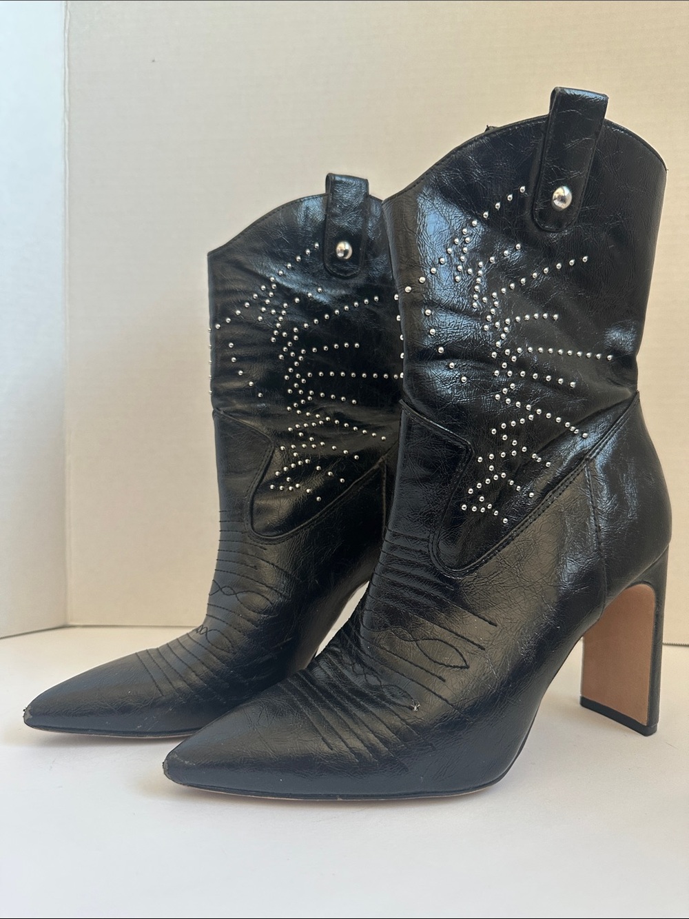 Jessica Simpson Black Studded Pointed-Toe Western Heel Boots